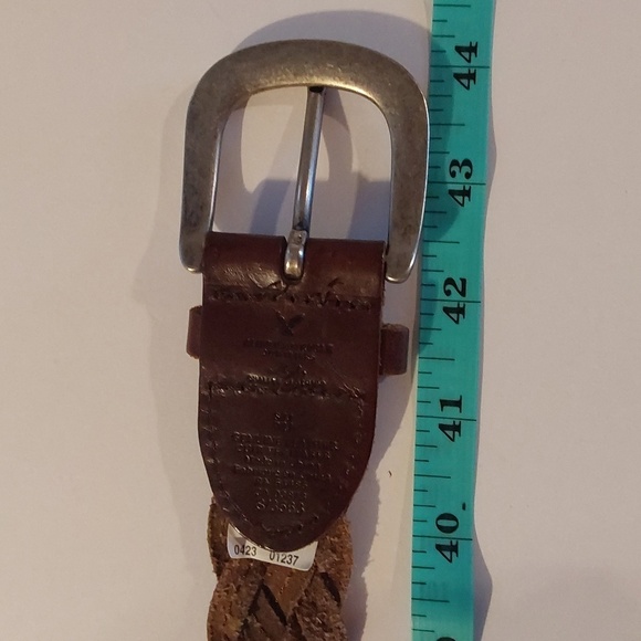 American Eagle Brown leather WOVEN braided Belt Silver Buckle Soft Sz.M/L - Picture 6 of 8